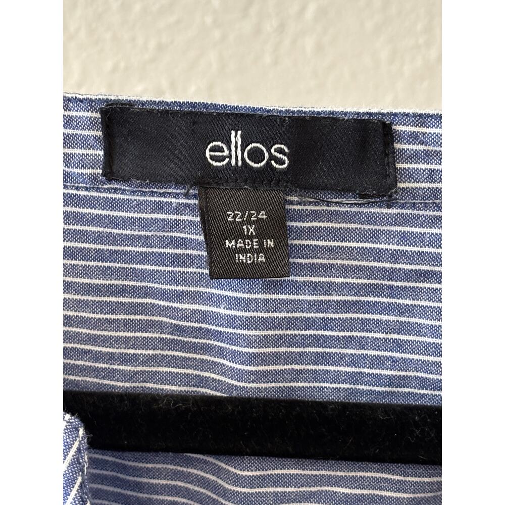 Ellos Tunic Top Blouse Plus Size 1X 22 / 24 Cotton Blue Vertical Stripe - Picture 2 of 4
